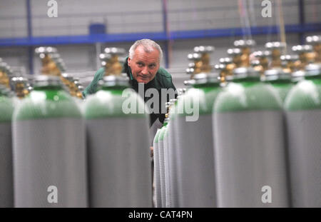 Vitkovice Machinery Group, the largest engineering group in the Czech Republic, launched the operation of a new production line worth about Kc1bn in its subsidiary Vitkovice Milment in the Polish town of Sosnovec on April 17, 2012. The production line will produce ultralight steel bottles for cars u Stock Photo