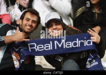 Real fans during the UEFA Champions League quarter final match between Apoel and Real Madrid at GSP stadium on 27th of March in Nicosia, Cyprus Stock Photo