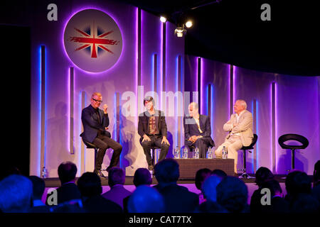 Chris Evans was the host of a special VIP event held at the foot of the tower to mark the switchover. He was joined on stage by Sir Peter Bazalgette, Professor Brian Cox and Sir David Attenborough. The switch over from analogue to digital TV service’s was marked by a spectacular light show at the Cr Stock Photo