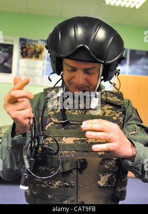 Czech and Croatian helicopter crews undergo training on flight simulator ahead their deployment in ISAF mission in Afghanistan. Pilot Josef Korinek during training programme at the Mosnov Airport, Ostrava on April 18, 2012. (CTK Photo/Jaroslav Ozana) Stock Photo