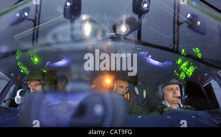 Czech and Croatian helicopter crews undergo training on flight simulator ahead their deployment in ISAF mission in Afghanistan. Pilot Josef Korinek with his Croatian colleagues during training programme at the Mosnov Airport, Ostrava on April 18, 2012. (CTK Photo/Jaroslav Ozana) Stock Photo