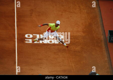 19.04.2012 Monte Carlo, Monaco. Fenando Verdasco(ESP) in action against Jo-Wilfried Tsonga (FRA) 3rd Round  Rolex Masters at the Monte Carlo Country Club, Monaco. Stock Photo