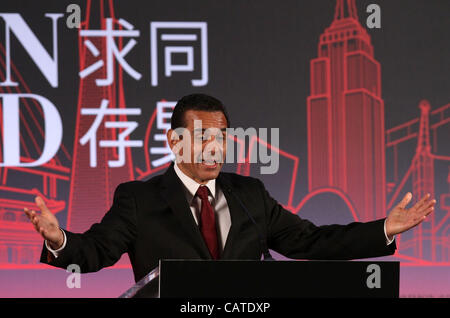 April 19, 2012 - Los Angeles, California, U.S. - Antonio Villaraigosa, mayor of Los Angeles speaks during Gala Dinner for the 21th Annual Conference of Committee of 100, a Chinese American leadership organization, on April 19, 2011 in Pasadena, California. The conference, themed Ã’Common Ground,Ã“ w Stock Photo