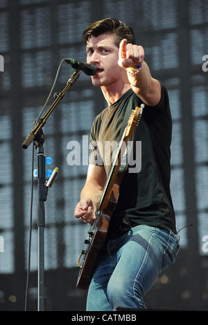 Apr 20, 2012 - Indio, California; USA - Singer / Guitarist ALEX TURNER of the band The Arctic Monkeys performs live as part of the 2012 Coachella Music & Arts Festival that is taking place at the Empire Polo Field.  The three day festival will attract thousands of fans to see a variety of artist on  Stock Photo