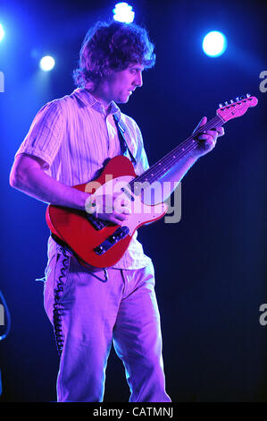 Apr 20, 2012 - Indio, California; USA - Musician LUKE JENNER of the band The Rapture performs as part of the 2012 Coachella Music & Arts Festival that is taking place at the Empire Polo Field.  The three day festival will attract thousands of fans to see a variety of artist on five different stages. Stock Photo