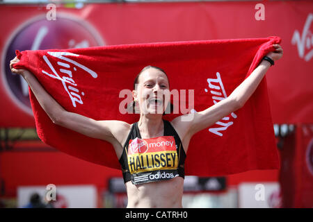 22.04.2012 London, England. Claire Hallissey (Great Britain &amp; NI) after completing the Virgin London Marathon. Stock Photo
