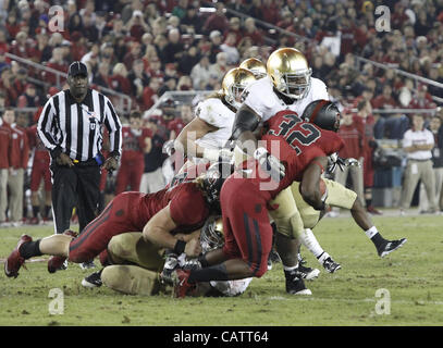 Nov. 26, 2011 - Palo Alto, California, USA - Notre Dame Fighting Irish defensive tackle Louis Nix III (9). The Notre Dame Fighting Irish was dominated by the Stanford Cardinal for their last regular season game of the 2011 season.  Photo By Aaron Suozzi (Credit Image: © Aaron Souzzi/ZUMAPRESS.com) Stock Photo