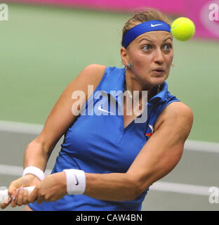 Petra Kvitova (CZE) won the semifinal Fed Cup match Czech Republic vs. Italy against Franceska Schiavone in Ostrava, Czech Republic, April 22, 2012. (CTK Photo/Jaroslav Ozana) Stock Photo