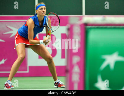 Petra Kvitova (CZE) won the semifinal Fed Cup match Czech Republic vs. Italy against Franceska Schiavone in Ostrava, Czech Republic, April 22, 2012. (CTK Photo/Jaroslav Ozana) Stock Photo