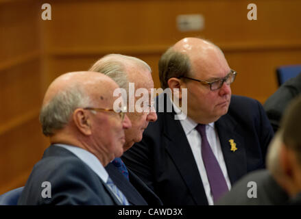 King Albert 11 of Belgium on a visit to the European Parliament - also in the picture is (left), Dirk Wouters, Belgian Ambassador to the European Union and (right), Ghislain d'Hoop, Foreign Relations Department, Belgian Royal Palace.. Stock Photo