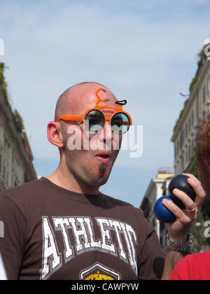 Rome, Italy. 28 April, 2012. Salvaciclisti bike protest for improved safety for riders on Via dei Fori Imperiali Street by Colosseum in Rome, Italy Stock Photo