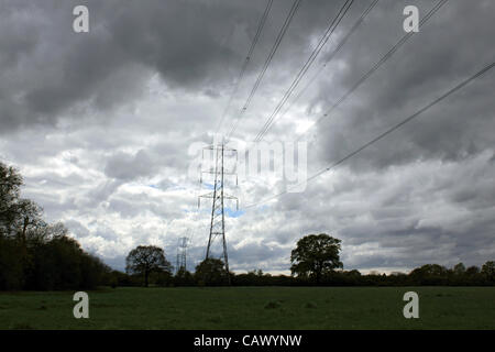 As the April showers continue across Britain, more stormy weather at Tolworth Court Farm, green belt land in South West London, England, UK Stock Photo