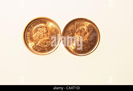 Last Canadian Penny was minted yesterday ( May 4, 2012) in Canada since it's introduction in 1858.The Government decided to put an end to the penny. The production lost 11 million a year on the penny. Stock Photo