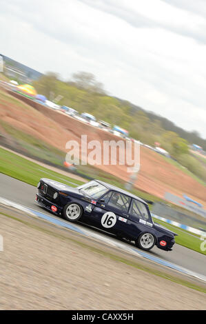 5th May 2012, Donington Park Racing Circuit, UK.  The BMW of Allen Tice and Chris Coneley at the Donington Historic Festival Stock Photo
