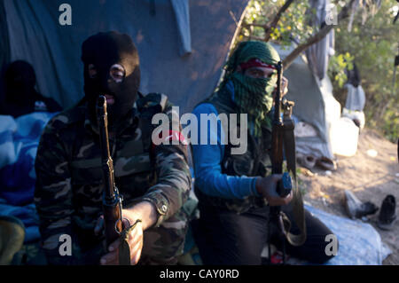 May 5, 2012 - Free Syrian Army member prepare for an ambush in the hills of Idlib province, northern Syria...The Free Syrian Army continues to oppose the Assad regime throughout Syria despite the Syrian army targeting many of the villages and towns thought to be supportive of the Free Syrian Army... Stock Photo