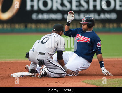 Chicago White Sox catcher Carlos Perez and second baseman Josh Harrison  celebrate the team's 3-2 win over the Minnesota Twins after a baseball game  Monday, Oct. 3, 2022, in Chicago. (AP Photo/Charles