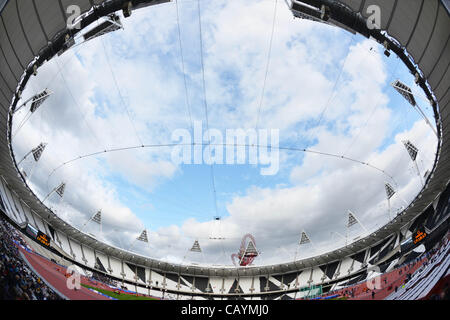 Olympic Stadium, MAY 5, 2012 - Athletics : A general view inside of the Olympic Stadium in the Olympic Park during the London Prepares series, BUCS Visa Outdoor Athletics Championships 2012 - LOCOG Test Event for London 2012 in London, United Kingdom. (Photo by Hitoshi Mochizuki/AFLO) Stock Photo