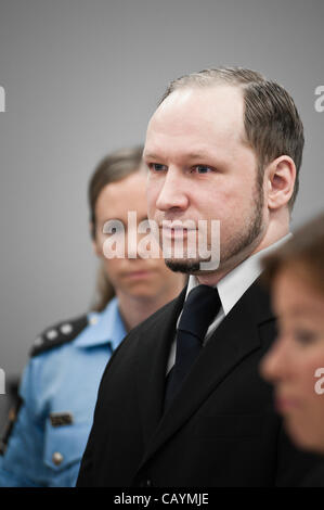 Oslo, Norway. 10/05/2012. Anders Behring Breivik appears in court during his trial in Oslo courthouse. Stock Photo