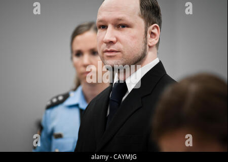 Oslo, Norway. 10/05/2012. Anders Behring Breivik appears in court during his trial in Oslo courthouse. Stock Photo