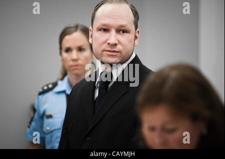 Oslo, Norway. 10/05/2012. Anders Behring Breivik appears in court during his trial in Oslo courthouse. Stock Photo