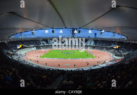 Olympic Stadium, MAY 5, 2012 - Athletics : A general view inside of the Olympic Stadium in the Olympic Park during the London Prepares series, BUCS Visa Outdoor Athletics Championships 2012 - LOCOG Test Event for London 2012 in London, United Kingdom. (Photo by Hitoshi Mochizuki/AFLO) Stock Photo