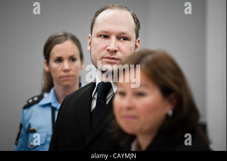 Oslo, Norway. 10/05/2012. Anders Behring Breivik appears in court during his trial in Oslo courthouse. Stock Photo