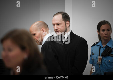 Oslo, Norway. 10/05/2012. Anders Behring Breivik appears in court during his trial in Oslo courthouse. Stock Photo