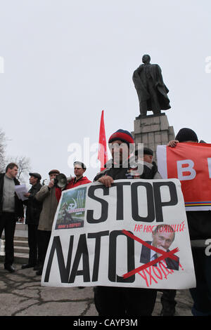 April 7, 2012 - Ulyanovsk, Russia - April 2012. Ulyanivsk,Russia. Pictured: people of Ulyanivsk city of Russia protested against NATO and possible dialogue and cooperation between Russia and NATO. (Credit Image: © PhotoXpress/ZUMAPRESS.com) Stock Photo