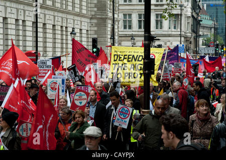 London, UK, 10th May 2012 - Public sector workers hold a march and rally in central London on public sector pensions Stock Photo