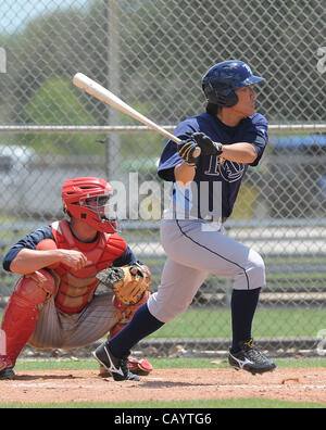 Hideki Matsui (Rays), MAY 10, 2012 - MLB : Japan's Hideki Matsui of theTampa Bay Rays bats during an extended spring training baseball game in Fort Myers, Florida, United States.  (Photo by AFLO) Stock Photo