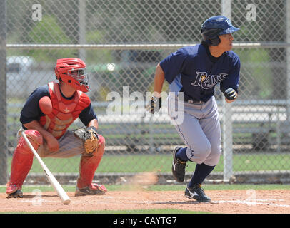 Hideki Matsui (Rays), MAY 10, 2012 - MLB : Japan's Hideki Matsui of theTampa Bay Rays bats during an extended spring training baseball game in Fort Myers, Florida, United States.  (Photo by AFLO) Stock Photo