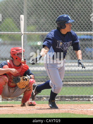 Hideki Matsui (Rays), MAY 10, 2012 - MLB : Japan's Hideki Matsui of theTampa Bay Rays bats during an extended spring training baseball game in Fort Myers, Florida, United States.  (Photo by AFLO) Stock Photo