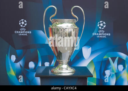 Munich, Germany – May 11 : UEFA Champions League Trophy on display for the May 19 Champions League Final May 11, 2012 in Munich. Stock Photo