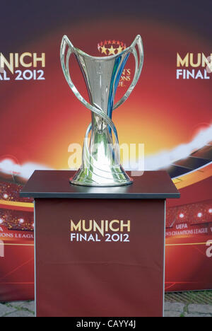 Munich, Germany – May 11 : UEFA Women's Champions League Trophy on display for the May 17 Champions League Final May 11, 2012 in Munich. Stock Photo