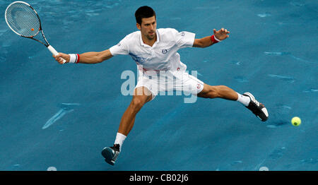 May 11, 2012 - Madrid, Spain - 11.05.2012 Madrid, Spain. Novak Djokovic in action against Janko Tipsarevic during the  quarter finals of the Madrid Open Tennis Tournament. (Credit Image: © Michael Cullen/ZUMAPRESS.com) Stock Photo