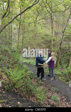 12th May 2012. Healey Dell, Rochdale, England. 'Reverbed',  are filmed for a promotional video in Healey Dell country park. Stock Photo