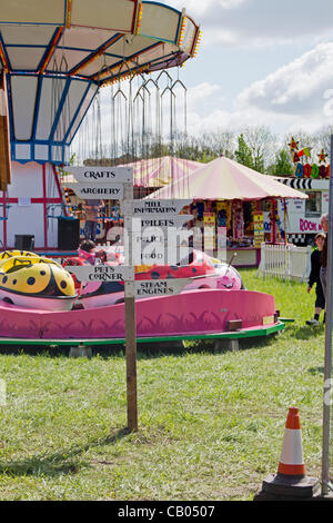 Stotfold Mill Steam Fair & Country Show Bedfordshire UK May 12th 2012. Sign pointing people where to go when they enter the site Stock Photo