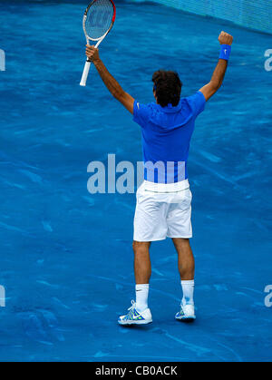 May 13, 2012 - Madrid, Spain - Roger Federer hit back from losing the first set to claim his third Madrid Masters title courtesy of a 3-6 7-5 7-5 win over Tomas Berdych (Credit Image: © Michael Cullen/ZUMAPRESS.com)