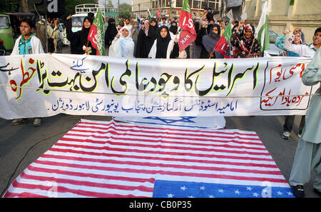 Supporters of Imamia Students Organization (ISO) are protesting against Israel during demonstration in Lahore on Wednesday, May 16, 2012. Stock Photo