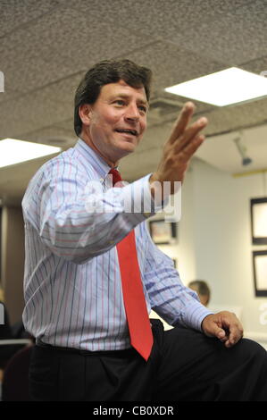 Speaking against Nassau County Executive’s Plan to Privatize Sewage Treatment Plants are County Legislator Dave Denenberg (shown), and civic leader Claudia Borecky on Wednesday, May 16, 2012, at Bellmore Library, New York, USA. Denenberg (Democrat - Merrick) represents District 19. Stock Photo