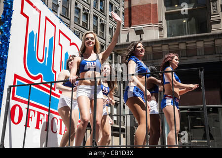 New York, USA. 19 May, 2012. The Dance Parade showcases almost 80 different dance genres and cultures. The “Unofficials” are a group of professional dancers who support the New York NFL Giants Football Team. Stock Photo