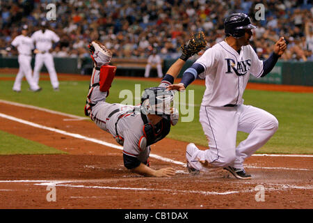 ST. PETERSBURG, FL - MAY 18: Tampa Bay Rays infielder Isaac Paredes (17)  throws the ball over to first base during the MLB regular season game  between the Detroit Tigers and the