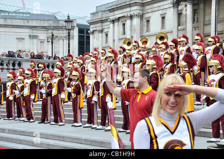 University of Southern California (USC), Trojans Football Team Marching Band during their performance on the steps in front of The National Gallery, Trafalgar Square, London, UK. Sunday 20th May 2012 Stock Photo