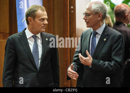 May 23, 2012 - Brussels, Bxl, Belgium - Polish Prime Minister Donald Tusk and Herman Van Rompuy , the president of the European Council (R) prior to the start of informal EU leaders summit in Brussels, Belgium on 23.05.2012 by Wiktor Dabkowski (Credit Image: © Wiktor Dabkowski/ZUMAPRESS.com) Stock Photo