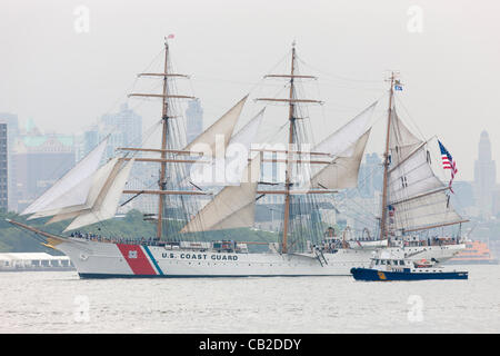 US Coast Guard Barque Eagle participates in the Parade of Sail on the Hudson River in New York City, USA on Wednesday, May 23, 2012.  The Parade of Sail kicked off Fleet Week New York City, an annual event celebrating sea services. Stock Photo