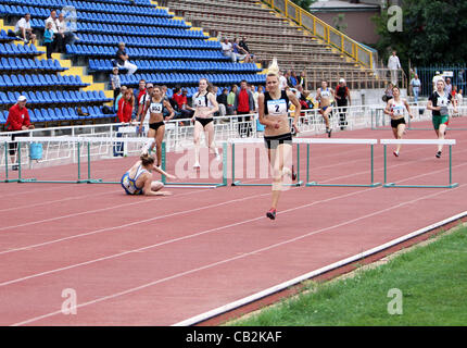 Yalta, Ukraine - May 24: athletes on the international athletic meet between UKRAINE, TURKEY and BELARUS on May 24, 2012 in Yalta, Ukraine. Stock Photo