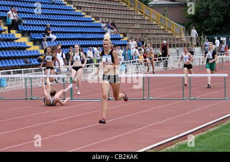 Yalta, Ukraine - May 24: athletes on the international athletic meet between UKRAINE, TURKEY and BELARUS on May 24, 2012 in Yalta, Ukraine. Stock Photo