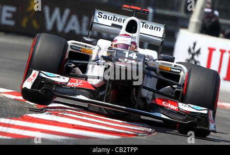 26.05.2012. Monaco, Monote Carlo.  Japanese Formula One driver Kamui Kobayashi of Sauber steers his car through a curve during the qualification session at the F1 race track of Monte Carlo, 26 May 2012. The Grand Prix will take place on 27 May. Stock Photo