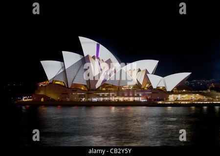 Sydney, Australia,  May 26, 2012. Sydney Vivid Festival starts in Light, Music, Music and Industry Sydney Opera House becomes a canvas for multi-award winning German design collective URBANSCREEN  The festival continues until June 11. Stock Photo