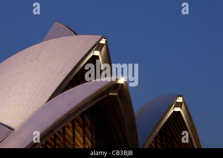 Sydney, Australia - 27 July 2009; The iconic Sydney Opera House. Detail of the roof at dusk. Stock Photo